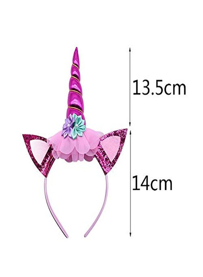 PartyToko Unicorn Horn Glitter Ears Flower Headband Birthday Party Favor Supplies (1 Pcs) - Image 3